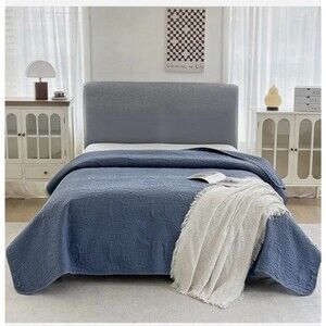 PAJEO Microfiber Bedspread Ultrasonic Quilted Bed Cover Full Size 80X90in Blue